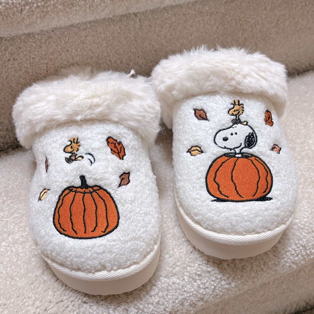 Slippers with Pumpkin and Snoopy Design